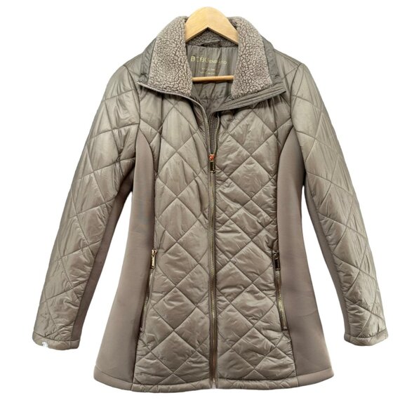 BCBGeneration Quilted Puffer Jacket Womens Nylon Mid Length Faux Fur Trim Size S - Picture 1 of 12